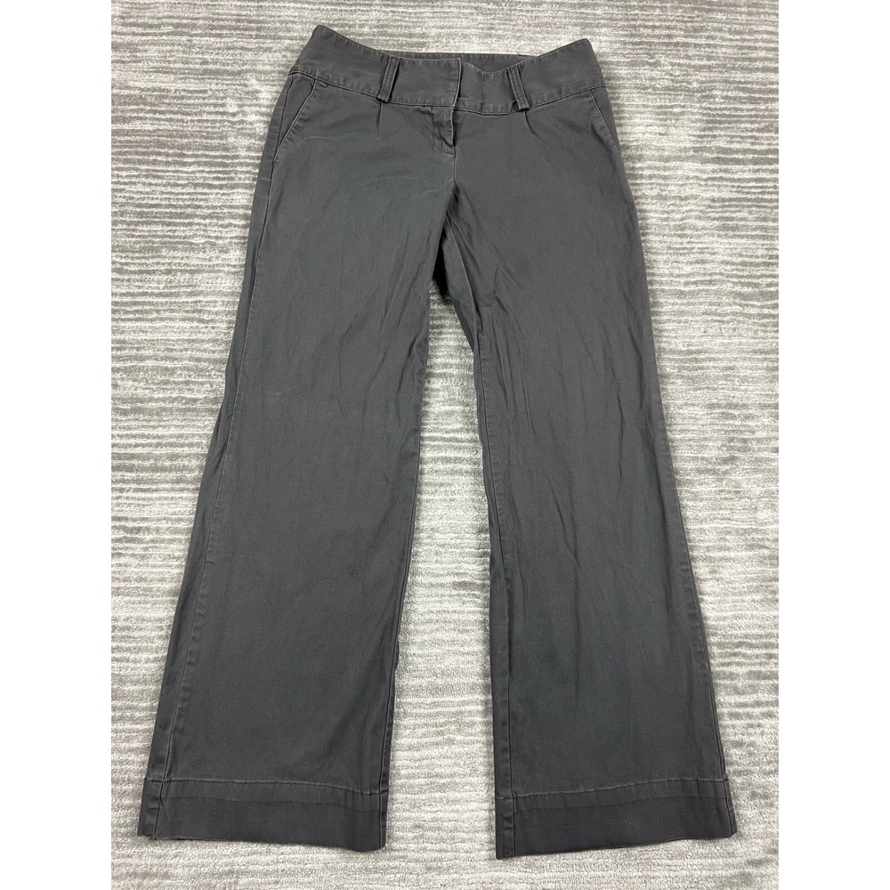 Elle Pants Womens 8 Gray Pleated Straight Cotton Blend Casual